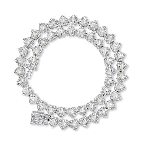 Luxurious Iced Out 10mm Ladies Heart Cluster Chains - Elegant Jewelry with Simulated Diamonds and Cubic Zirconia in Durable Alloy - in 14k Gold or Silver Tone Finish - Single Chain and Chains Combo thumbnail 2