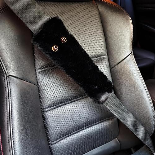 LeRoc Black Cat Eyes Seat Belt Strap Cover Pad, Cute Funny Kawaii Interior Car Accessories Decor, for Auto Car Truck Pickup 2025, Artificial Soft Wool, Fluffy Shoulder Neck Cushion Protector, 2 PCS thumbnail 5