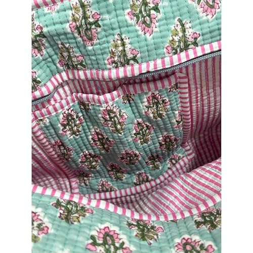 ATOSII Women Handblock Print Quilted 100% Cotton Floral Large Shoulder Tote Bag with Pocket, Zipper for Work, Beach & Travel thumbnail 5