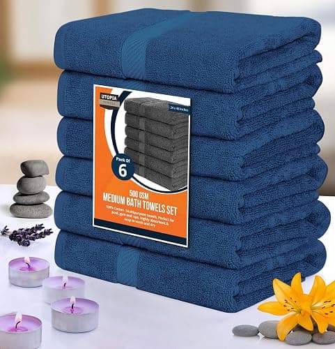 Utopia Towels 6 Pack Medium Bath Towel Set, 24 by 48 Inches, 500 GSM 100% Ring Spun Cotton, Lightweight and Highly Absorbent Quick Drying Premium Towels for Hotel, Spa and Bathroom, Navy - 24" x 48" - 6 Pack - Navy thumbnail 7