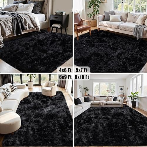 8x10 Area Rug for Living Room:Ultra Soft Fluffy Shag Black Rugs,Large Fuzzy Plush Indoor Non Slip Carpet Washable Rug for Bedroom Kids Nursery Office Dorm Modern Decor(Black) thumbnail 7