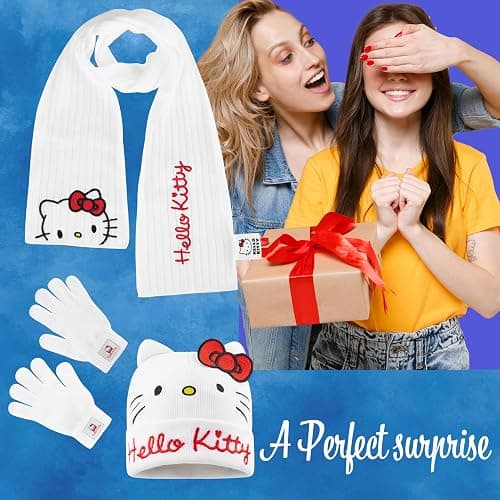 Hello Kitty Winter Accessories Set for Girls Teenagers, Cosy 3 Piece Beanie Scarf and Gloves Set - Gifts for Girls thumbnail 2