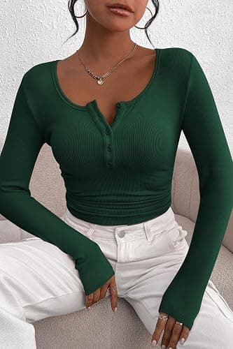 PRETTYGARDEN Women's 2025 Fall Long Sleeve Henley T Shirts Button Ribbed Knit Slim Fit Basic Tops Blouse Casual Outfits thumbnail 6