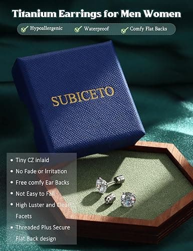 Subiceto Hypoallergenic G23 Implant Grade Titanium Screw Back Earrings 20G Pure Titanium Post for Sensitive Ears 5A Cubic Zirconia Titanium Earring Studs for Women Men Double Side Earrings Piercing Sleeper Studs Jewelry thumbnail 6