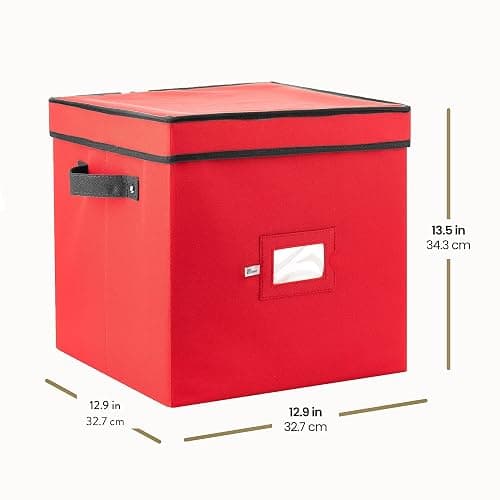 Zober Christmas Ornament Storage Box - Stores 64 Ornaments - Non-Woven, Tear- Proof Christmas Ornament Storage Containers - 3 Inch Cube Compartments - Red thumbnail 3