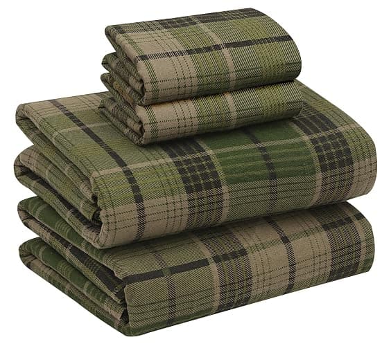 RUVANTI Flannel Sheets Queen Size - 100% Cotton Double Brushed Bed Sheets, Deep Pockets 16 Inches Queen Sheet Set, All Seasons Breathable & Extra Soft - Warm & Cozy, 4 Piece, DNA Plaid - Image 1