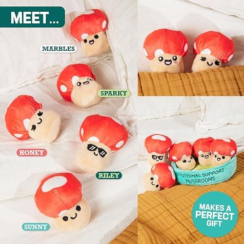 Emotional Support Mushrooms by Relatable, Cuddly Stuffed Animals and Toys, Squishy Toys and Plushies, Great Gift Ideas for Loved Ones of All Ages, Includes 5 Mushroom Plushies with Carrying Basket thumbnail 5