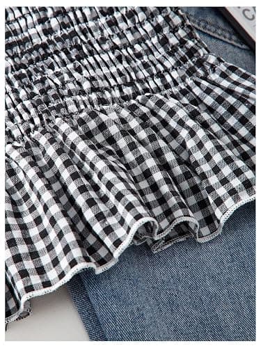 RoseSeek Girl's Y2K Gingham Peplum Cami Tops Ruffle Hem Spaghetti Strap Babydoll Plaid Summer Crop Top thumbnail 4