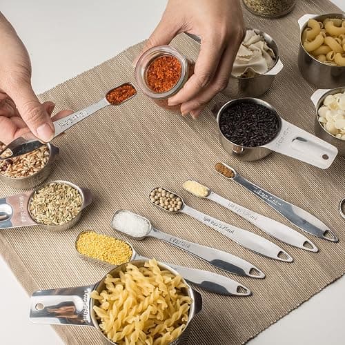 13-piece Measuring Cups and Spoons Set, 18/8 Stainless Steel Heavy Duty Ergonomic Handle with Ring Connector, Silver thumbnail 7