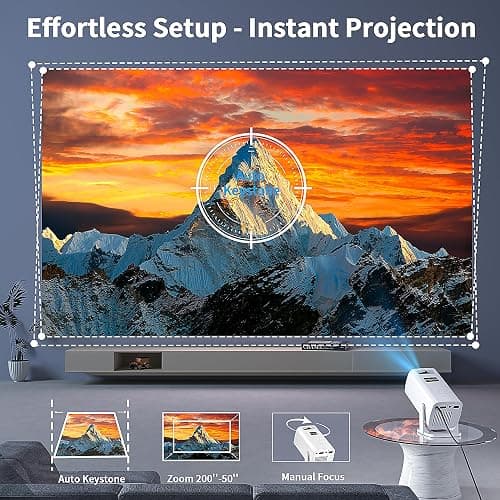 Mini Projector, Portable Outdoor Projector 4K Supported, Short Throw Movie Projector Compatible with Smartphone, TV Stick, Laptop, Game Consoles - Standard thumbnail 5
