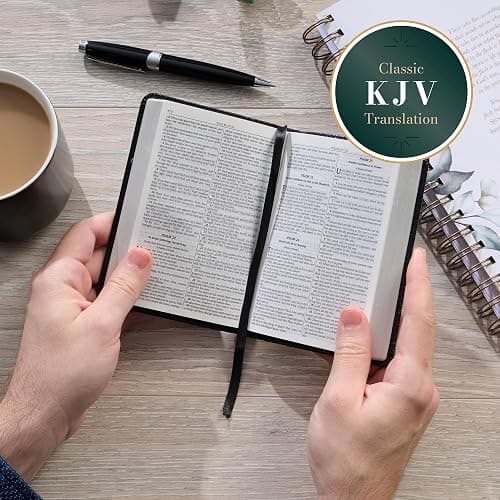KJV Holy Bible, Mini Pocket Size, Black Faux Leather w/Ribbon Marker, Red Letter, King James Version thumbnail 3