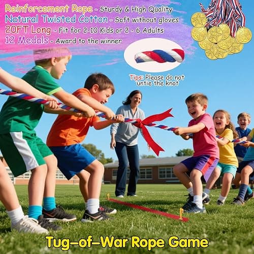 LINAYE Field Day Games Outdoor Activities, Carnival Lawn Yard Picnic Family Reunion Games Tug of War Rope Sack Race Bags for Adults and Kids Ring Toss Egg and Spoon 3 Legged Race for Birthday Party thumbnail 4
