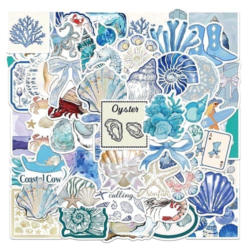 100pcs Aesthetic Stickers for Girl Cute Ocean Beach Waterproof Vinyl Decal Suitable for Water Bottles,Laptop,Luggage,Teens Adults,Keyboards,Backpacks,Skateboards,Water Bottles,Scrapbooks(Blue Coast - Image 1
