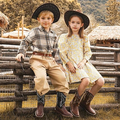Parrosoo Kids Cowboy Boots for Boys Girls Western Riding Shoes Square Toe Wide Calf Hunting Walking Adventure Toddler Little Big Kid thumbnail 3