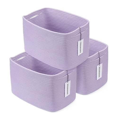 Cotton Rope storage Basket Bins Woven Basket for Organizing Shelves 15X10X9.3" Rectangle Decorative Baskets For storage Clothes Toys Books Towels Nursery basket organizer 3 pack purple or lavender - Image 1