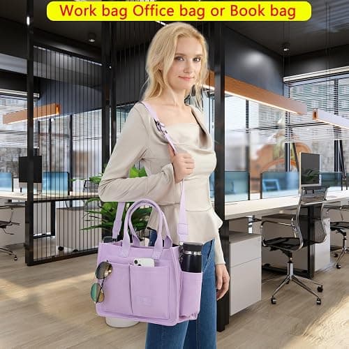 ZHMO Canvas Tote Bag for Women,Womens Purse Handbags Totes Bags Crossbody Work Laptop Book Bag for Travel Nurse College Gift - Canvs Elegant Beige thumbnail 7