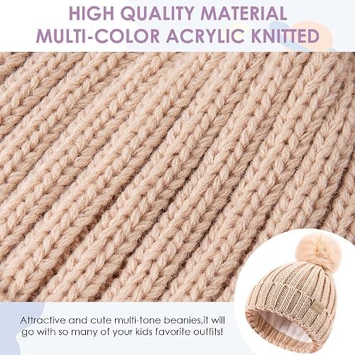 Children's Winter Warm Pompom Hat Fleece Lined Knit Beanie for Kids Aged 3-9, Perfect for Boys and Girls thumbnail 4