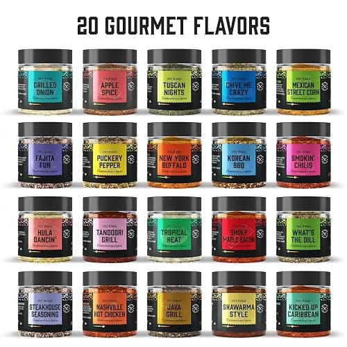 Grilling Spice Set Grill Seasoning Gifts, 20 Unique Spices and Seasonings Jars Gift Set, BBQ Gifts For Men, Dad, Husband, Father, Flavors Like Chili, Cajun, Garlic, Steak, Rub, Herbs, Blend and More thumbnail 3