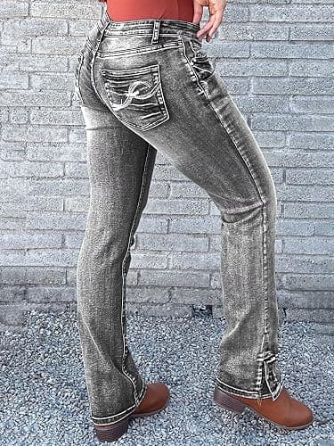 Flamingals Butt Lifting Bootcut Jeans Stretchy Casual Fall Winter Trendy Flare Leg Jeans for Women thumbnail 3