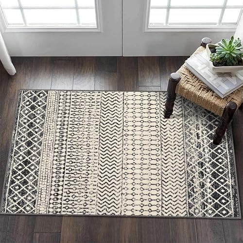 Nailttos Moroccan Area Rug, 2x3 Black Distressed Entryway Rug Non-Slip Small Rug, Soft Low-Pile Washable Indoor Door Mat Floor Carpet for Entrance Bedroom Kitchen Bathroom thumbnail 7