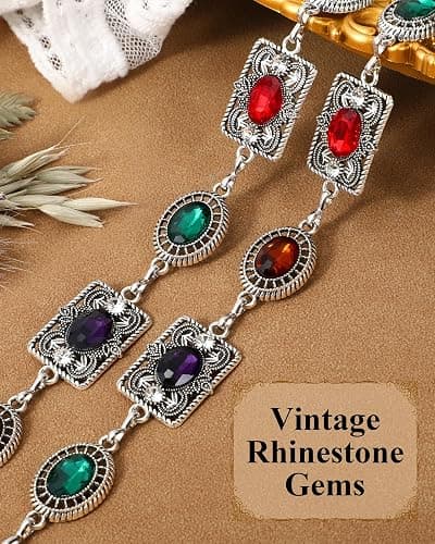 JKEEMI Women Western Concho Chain Belt Vintage Rhinestone Gems Boho Metal Waist Chain Jeans Dress Daily Concert Halloween thumbnail 4