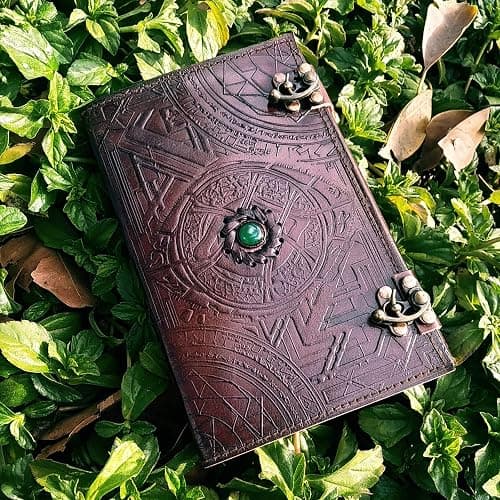 DOCTOR STRANGE Eye of Agamotto embossed Handmade Stone Leather Journal Art Sketchbook Travel diary with Vintage lock Latch thumbnail 2