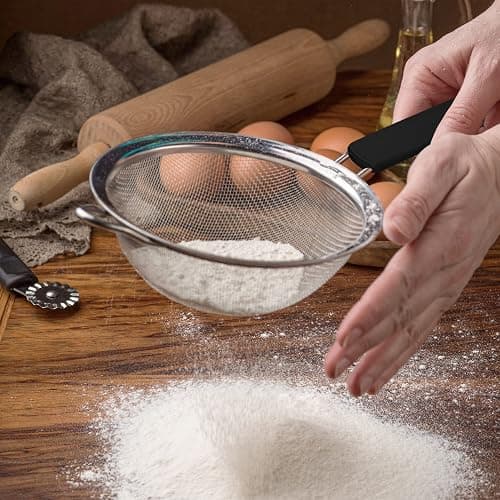 Fine Mesh Strainer with thermo plastic rubber handle - Sieve Fine Mesh Stainless Steel - Ideal to Sift Flour, Icing Sugar, Fruits and Vegetables (6.3 Inches) thumbnail 4