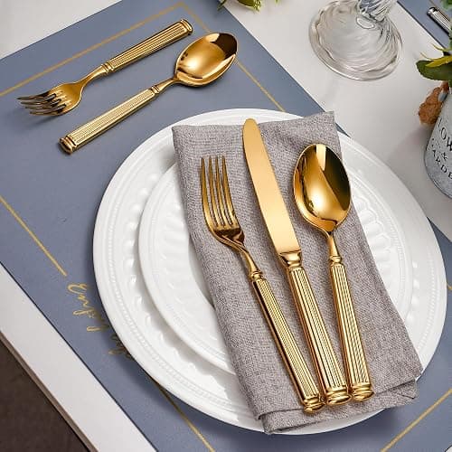 20-Piece Heavy Duty Gold Silverware Set for 8, 18/10 Stainless Steel Flatware, Extra Thick Heavy Flatware Set, Perfect for Weddings Gifts thumbnail 6