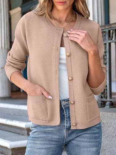 ANRABESS Women Striped Cardigan Sweaters Button Down Cropped Knit Lady Jackets Coat 2025 Fall Outfits Trendy Clothes thumbnail 3