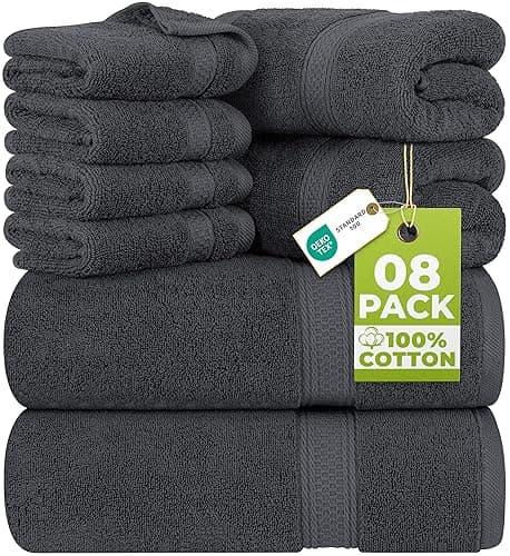 Utopia Towels 8 Piece Luxury Towel Set – Majestic Plush, Super Absorbent & Quicker-to-Dry, Thick 100% Ring Spun Cotton Towels for Bathroom, Spa & Hotel – 2 Bath, 2 Hand, 4 Washcloths, Grey - Image 1