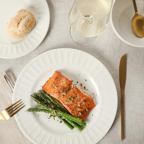 Gibson Home Melbourne White Plates and Bowls Set, 16 Piece Embossed Ceramic Dinnerware Set - Service for 4 Dishes - With Pasta Bowl thumbnail 3