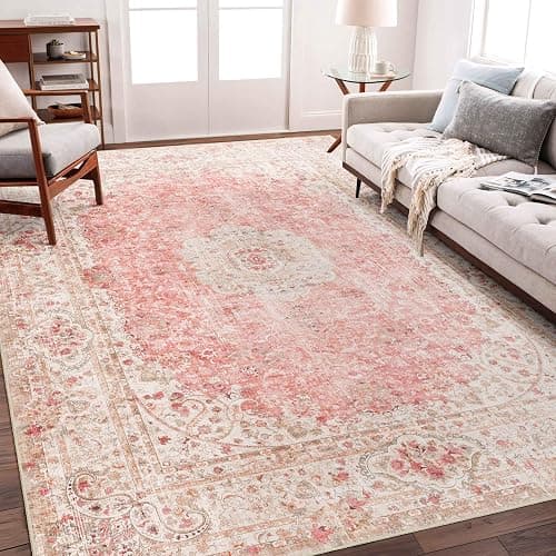 Castage 5x7 Area Rugs Washable,Pink Rug for Living Room Bedroom | Large Boho Vintage Bohemian Distressed Carpet Non Slip for Kitchen,Blush - Image 1