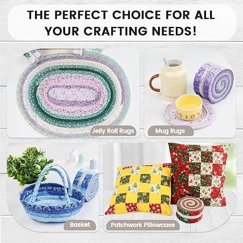 Craftido-18 Options-100% Cotton Jelly Roll Fabric Precut Strips for Quilting, Crafting, and Sewing, 40 Strips 2.5" x 44" Assorted Bundles for Rug, Quilt Project, DIY Craft and Home Decor-Royal Purple thumbnail 8