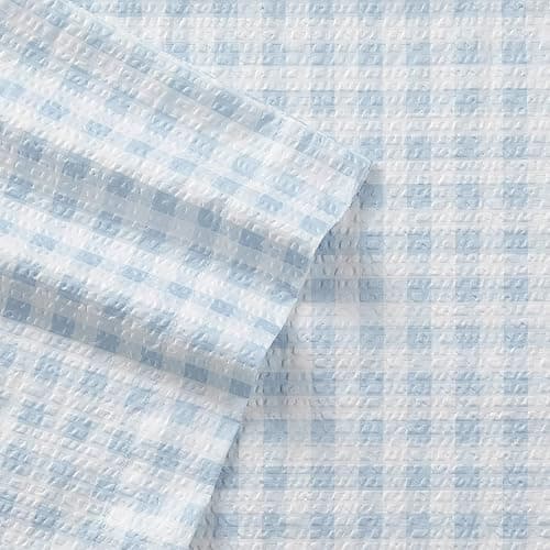 Shavel Home Products Seersucker Sheet Set, Twin, Gingham Blue thumbnail 2