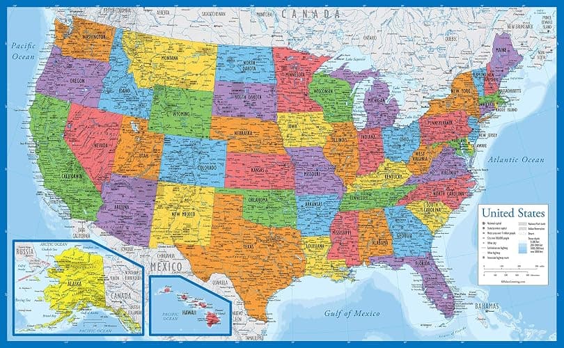 Laminated World Map & US Map Poster Set - 18" x 29" - Wall Chart Maps of the World & United States - Made in the USA - (LAMINATED, 18" x 29") thumbnail 5