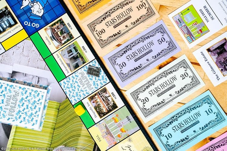 Monopoly: Gilmore Girls, Buy, Sell & Trade Iconic Stars Hollow Locations, Includes 6 Collectible Tokens Like Coffee Cup & Luke’s Hat, Fun Game for Fans & Families, Official Gilmore Girls Merchandise thumbnail 6