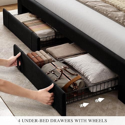 YITAHOME Queen Size Bed Frame with Adjustable Headboard, 4 Storage Drawers and RGB LED Lights, Velvet Upholstered Platform Bed with USB Ports, No Box Spring Needed, Fast Assembly, Noise-Free, Black thumbnail 5