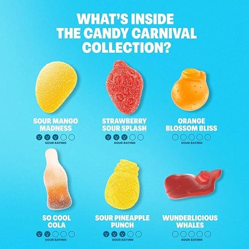 Shameless Snacks Candy Carnival - Sour Gummy Variety Pack & Fruit Snacks | Strawberry Orange Mango Cola Gummies, Keto 3g Sugar - Gluten Free Vegan Candy for Kids & Adults thumbnail 8