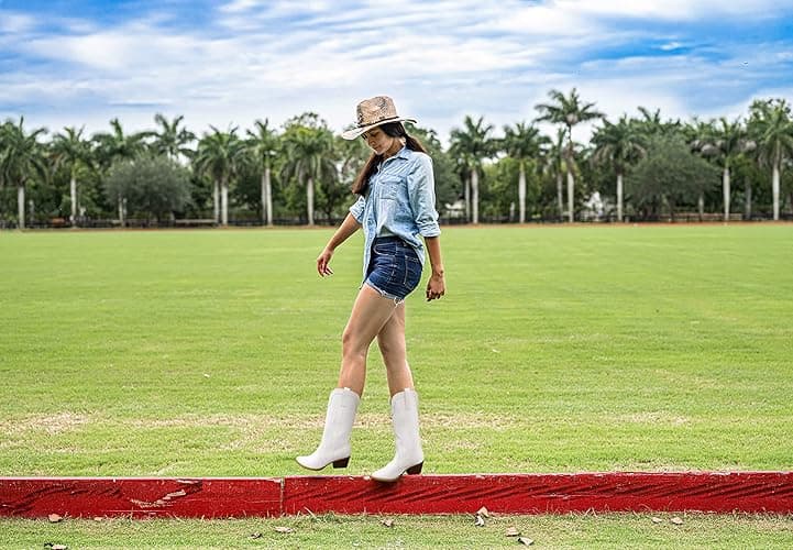 HISEA Rollda Cowboy Boots Women Western Boots Cowgirl Boots Ladies Pointy Toe Fashion Boots - 8.5 - White thumbnail 6