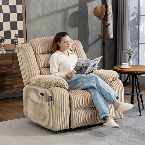 SINCRUMI Power Swivel Rocker Recliner Chair for Adults with Vibration and Heat, USB and Type-C Charging Port, Infinite Position, Electric Glider Rocking Chairs for Living Room, Nursery, Light Camel thumbnail 7