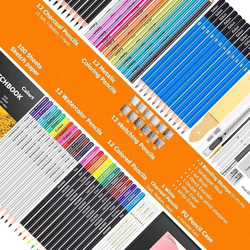 Caliart 176PCS Art Supplies Sketching Kit with 100 Sheets 3-Color Sketch Book, Graphite Colored Charcoal Watercolor & Metallic Pencils, Drawing Set Christmas Gifts for Adults Teens Girls Boys Kids thumbnail 6