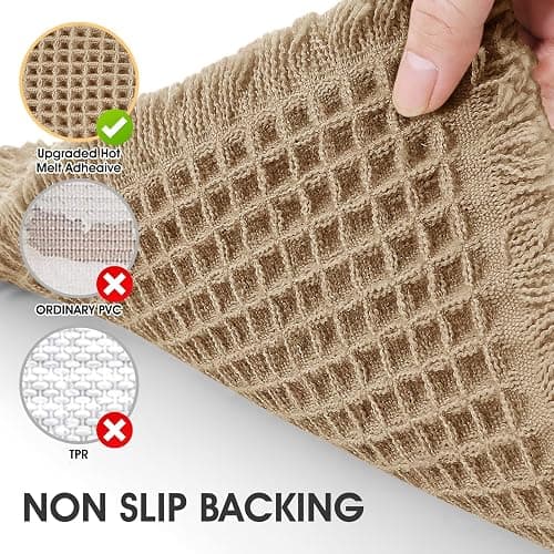 Extra Large Waffle Bath Mat, Boho Woven Modern Bath Rug Absorbent Non Slip, Soft Bathroom Mats, Machine Washable Knit Bath Rugs with Tassels for Bathroom, Bedroom, Kitchen, Shower, Tub, Beige, 5'x2' thumbnail 4