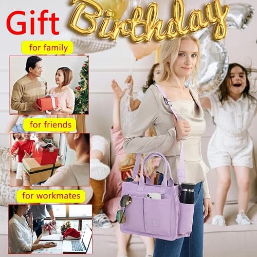 ZHMO Canvas Tote Bag for Women,Womens Purse Handbags Totes Bags Crossbody Work Laptop Book Bag for Travel Nurse College Gift - Canvs Elegant Beige thumbnail 8