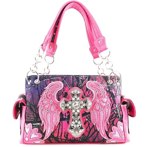 Zelris Camouflage Shine Glow Cross Wings Women Conceal Carry Handbag - Image 1