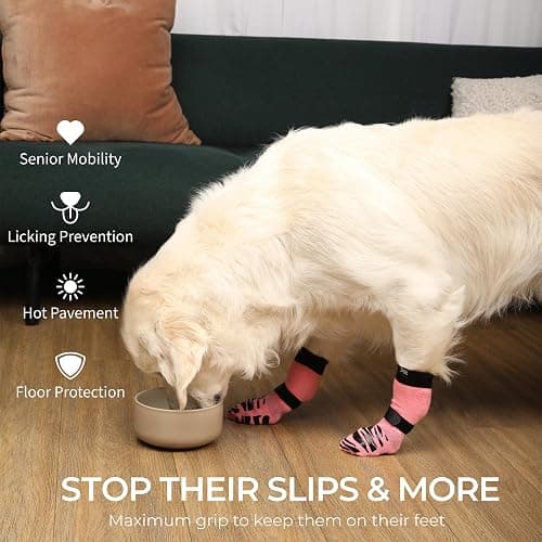 DOK TigerToes Premium Non-Slip Dog Socks for Hardwood Floors - Extra-Thick Grip that Works Even When Twisted - Prevents Licking, Slipping, and Great for Dog Paw Protection (Sassy Pink, Large) thumbnail 2