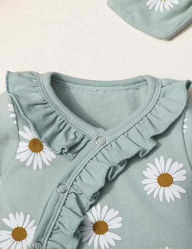 Von kilizo Baby Girl Clothes Infant Newborn Onesie Clothes for Baby Girls Long Sleeve Zip Closure Outfit with Headband thumbnail 4