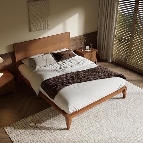 Merax King Size Bamboo Platform Bed, Mid-Century Modern Bed Frame with Tall Headboard, Solid Sustainable Bedframe King-Size, Wood Slat Support, No Box Spring Needed, Easy Assembly, Noise Free, Brown thumbnail 4