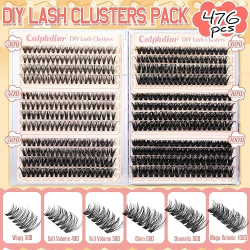 Calphdiar Eyelash Clusters 30D+40D+50D+60D+80D+100D Lash Clusters Wispy Individual Lashes 476PCS D-curly Lash Extension 10-16MM Natural Lashes Clusters DIY Cluster Eyelash Extensions for Beginners thumbnail 2