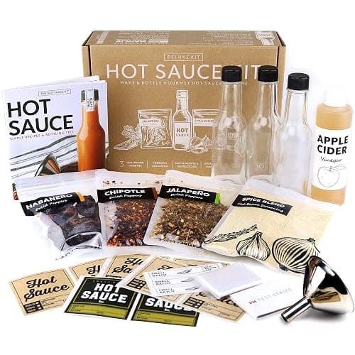Unique Gift for Men, Deluxe Hot Sauce Making Kit, 3 Varieties of Chili Peppers, Gourmet Spice Blend, 3 Bottles, 16 Fun Labels, Make your own sauce, Nice Gift For Dad, Brother, Uncle, Guys. (Deluxe Kit) - Image 1