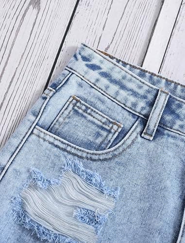 oyyniis Jean Shorts for Teen Girls Ripped Raw Hem High Waist Straight Leg Cute Summer Y2K Denim Shorts 13Y-16Y thumbnail 4